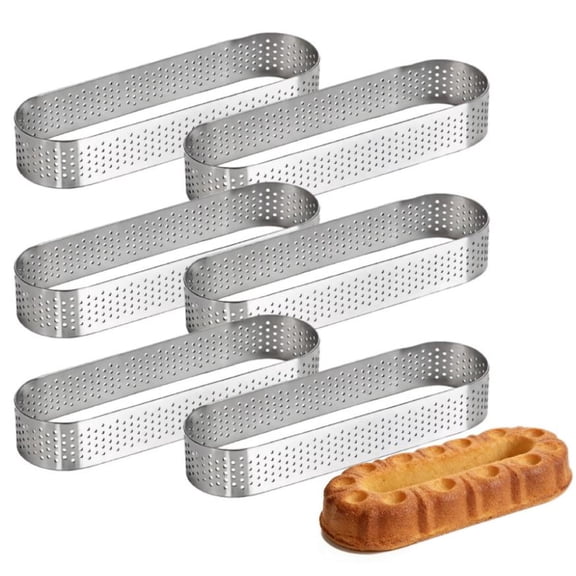 6 Pcs 304 Stainless Steel Oval Tart Molds - Perforated Non-Stick Baking Rings, 5.1 x 1.8 Inch Professional Pastry Ring Molds for French Tarte