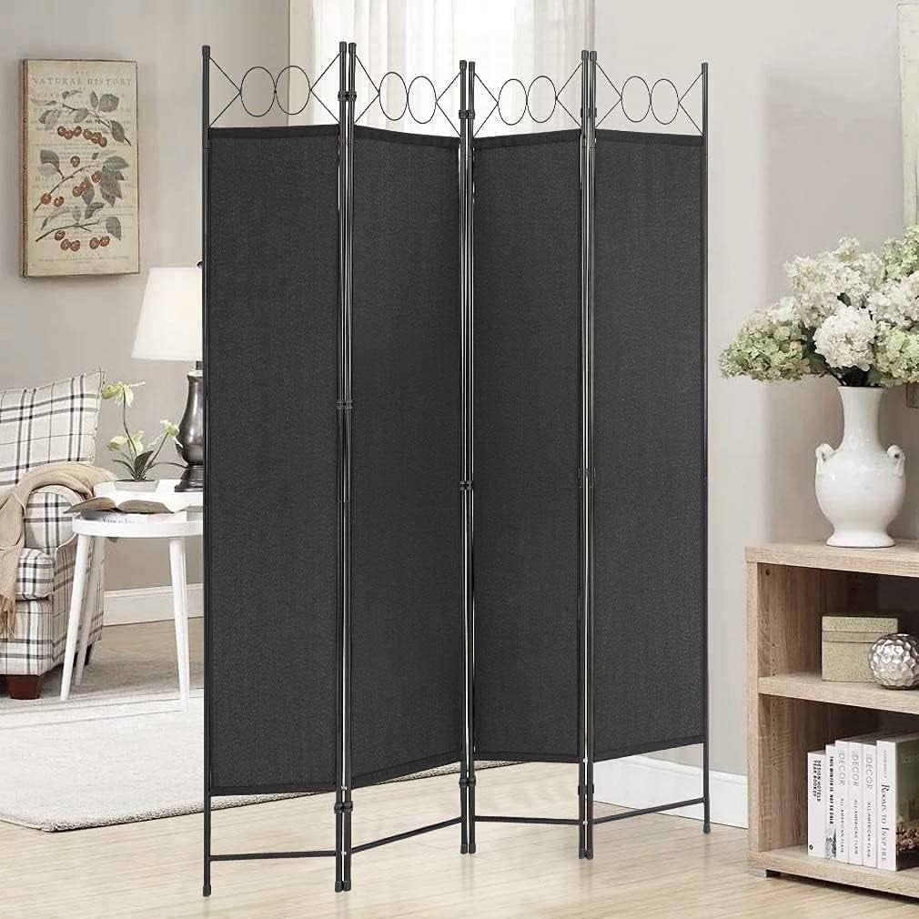 Dkelincs 4 Panel Room Divider 6.8FT Folding Privacy Screen Portable Steel Frame Partition Wall Divider, Black