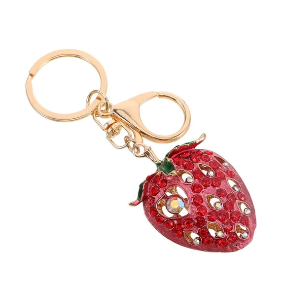 FRCOLOR Rhinestone Bling Strawberry Keychain Charm Cute Bag Charm for Women Fruit Jewelry Keyring Adorable Strawberry Key Chain for Backpack