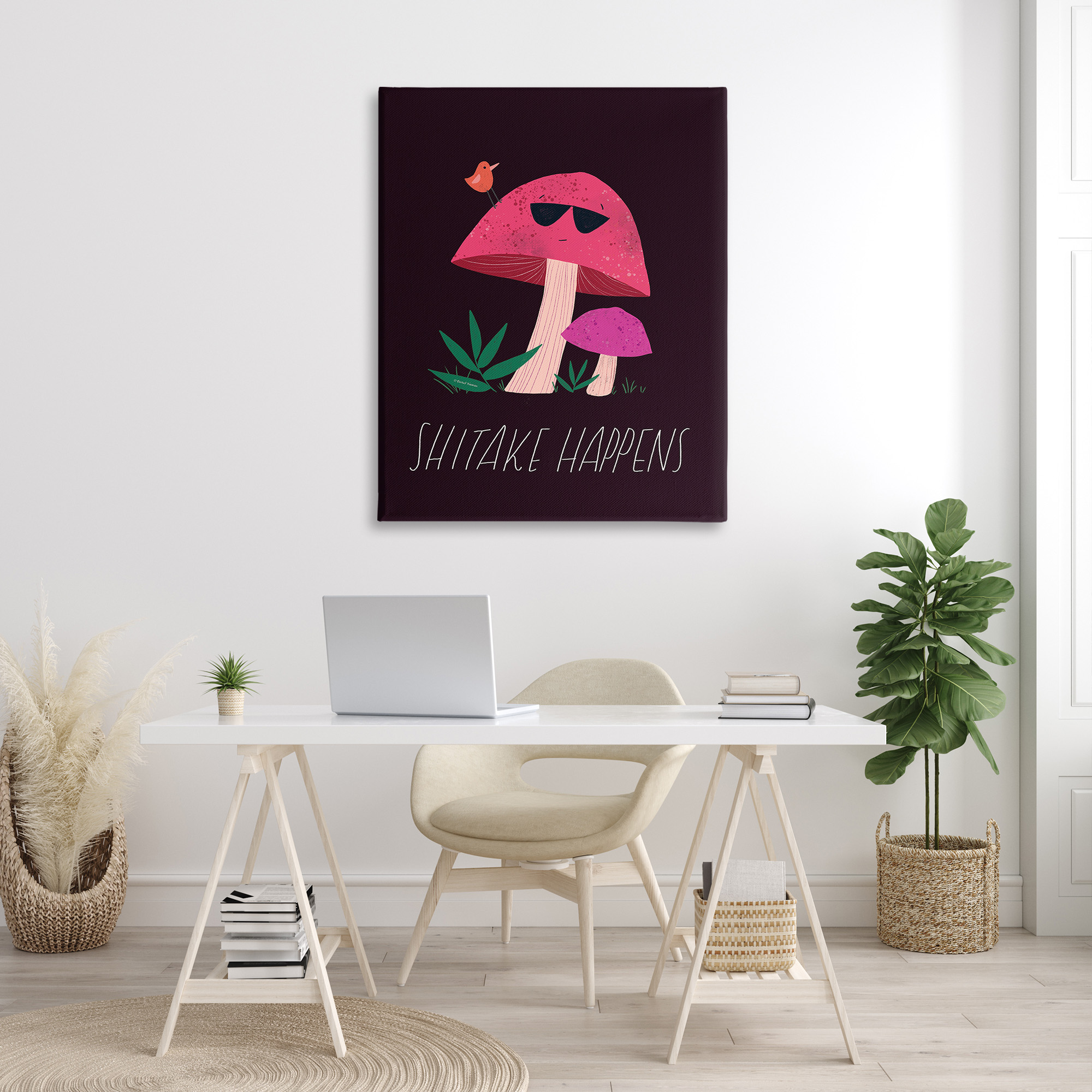 Stupell Industries Shitake Happens Mushroom Botanical & Floral Painting Gallery Wrapped Canvas Art Print Wall Art, 36 x 48