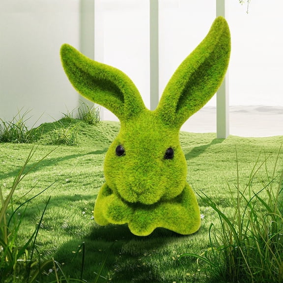 Green Flocked Bunny Figurines,Resin Easter Bunny Decor,Green Furry Easter Rabbit Statue for Spring Home Office Table Decor, Party Supplies Gifts for Family and Friends