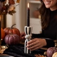 thumbnail image 2 of White Black Ceramic Taper Candle Holder, Twisted Striped Candlestick Stand, Halloween Gothic Table Centerpiece for Mantel Entryway Home Decor, 2 of 5