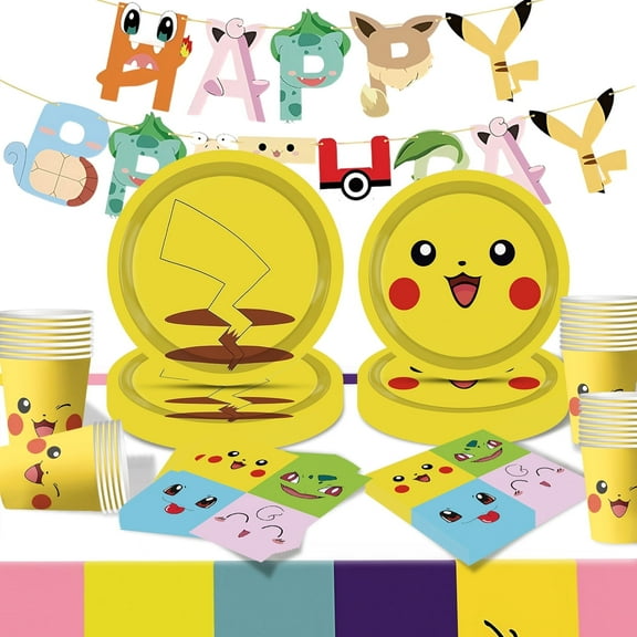 Kicpot 82Pcs Cartoon Birthday Plates and Napkins Party Supplies, Cartoon Birthday Party Supplies and Decorations for Kids Cartoon theme Birthday Party, Serves 20 Guests