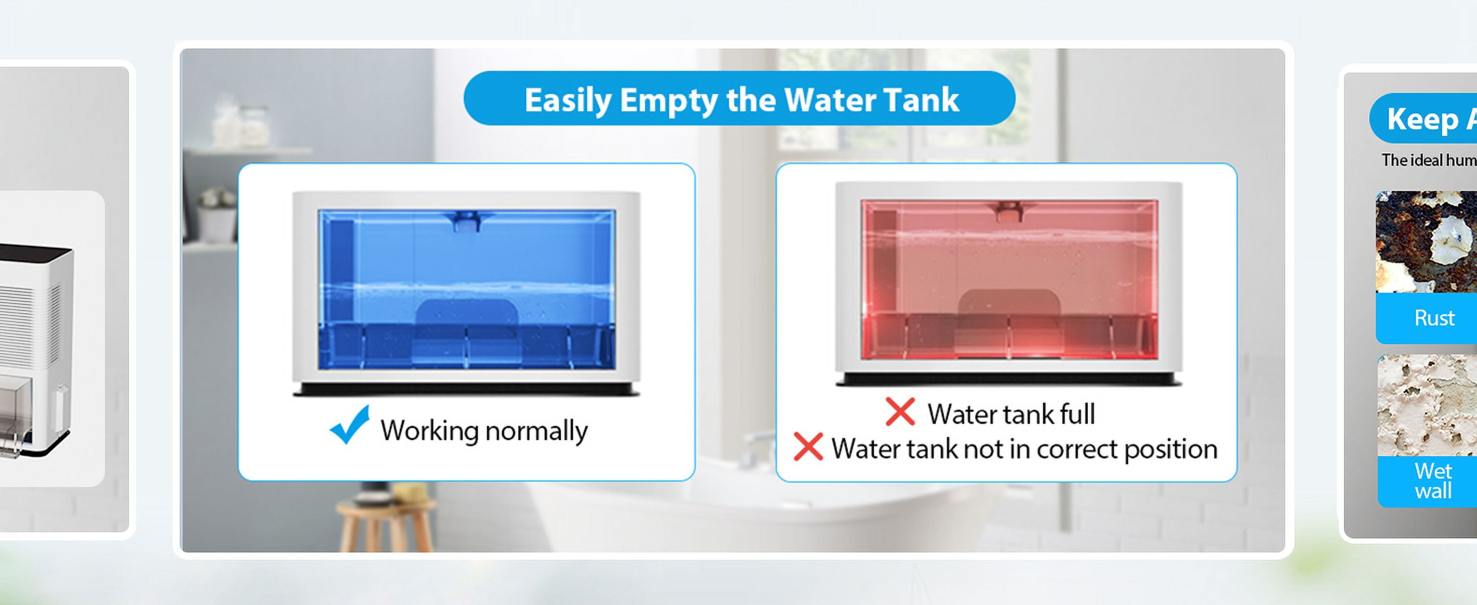 Aeitto Dehumidifier, 2 Pints, 650 sq ft, White - Automatic Shut-Off