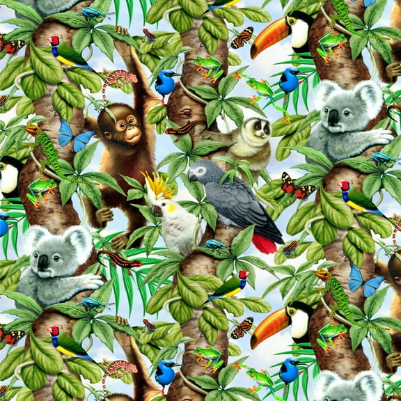 Animal Tree of Life Monkey Koala Toucan Pattern Premium Roll Gift Wrap Wrapping Paper