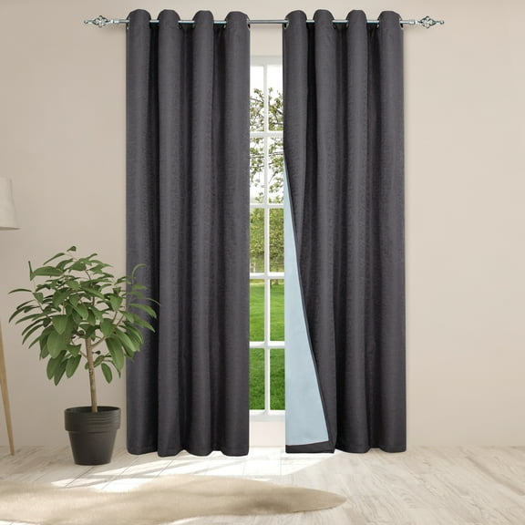 Safdie & Co. Curtain Jaquard Panel 84"L Ultimate Blackout Charcoal (Set of 2)