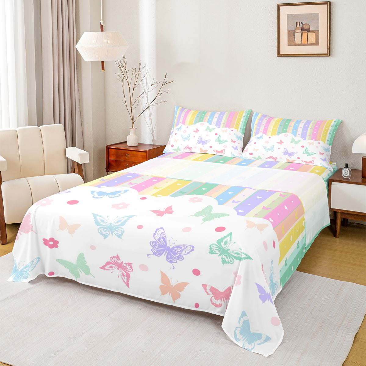 Castle Fairy Child Boys Girls Flying Butterflies 4pcs Bed Sheets Chic Floral Polka Dots King Sheets Geometric Colorful Stripes Super Cozy Sheet Set Super Cozy Room Decor