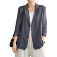 thumbnail image 1 of Blazer de lino de algodón para mujer, manga larga, holgado, casual, chamarra Gris oscuro G Gris oscuro G Xishao ropa, 1 of 2