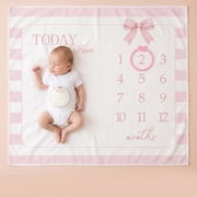 Pink Striped Bow Baby Monthly Milestone Blanket Soft Infant Growth Recording Photography Backdrop 1-12 Months Newborn Girl Photo Shoot Prop