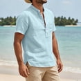 thumbnail image 4 of Guluxicc Men's Cotton V-Neck Shirts with Pocket Button Short Sleeve Shirts for Everyday Wear Summer Casual Outfits, 4 of 6
