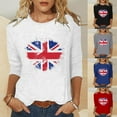 thumbnail image 4 of WREESH Womens Great Britain Uk Flag T-Shirts Casual 3/4 Sleeve T-Shirts Basic Crewneck Graphic Tees Loose Fit Pullover Blouses Tunic Tops White, 4 of 5