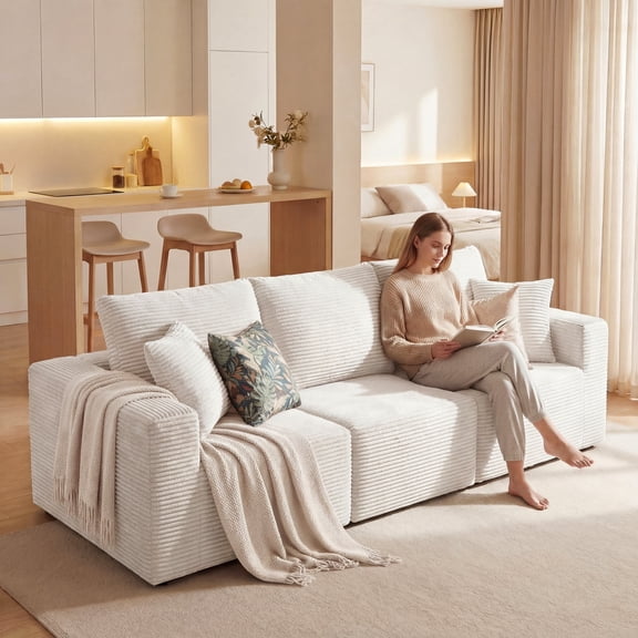 Homall 3-Seat Modular Corduroy Sofa, Sectional Couch with Convertible Modules, Modern Minimalist Sofa Set for Living Room, Freely Combinable Sofa Furniture, Beige