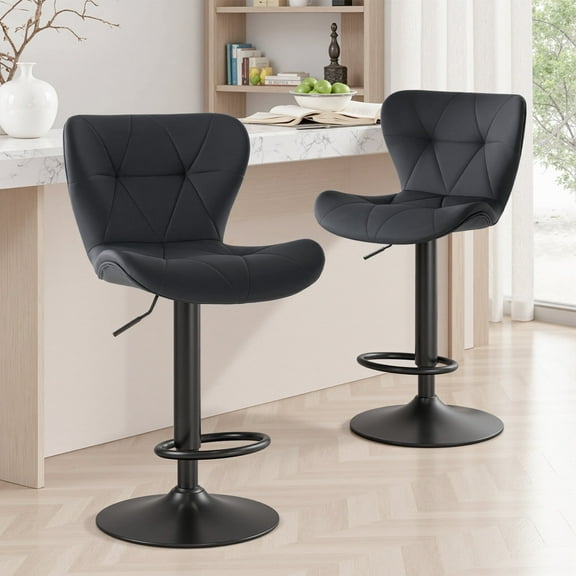 EDX Bar Stools Set of 2, Modern Adjustable Armless Swivel Counter Stools with PU Leather, Black
