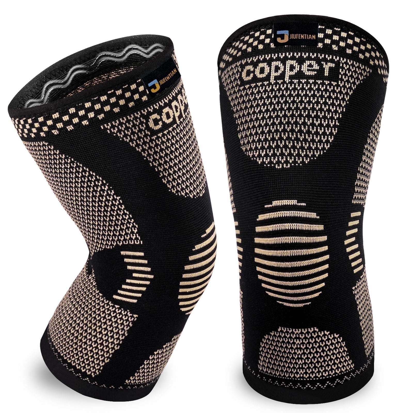 JIUFENTIAN Copper Knee Brace Support for Men and Women Knee Compression Sleeve for Knee Arthritis Pain Relief-L