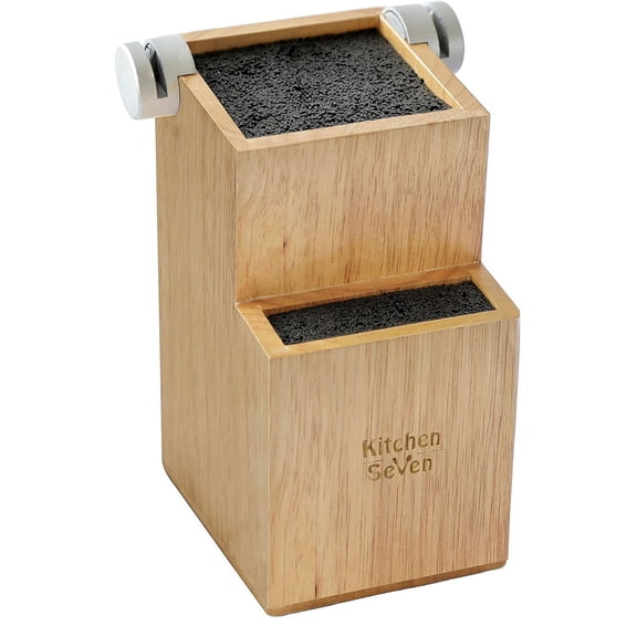 Bamboo Universal Knife Block - Knife Holder with 2 Built-In Knife Sharpeners - 2-Tiered Modern Knife Storage Up to 16 Large and Small Knives Easy Clean Wooden Knife Organizer by Visualz