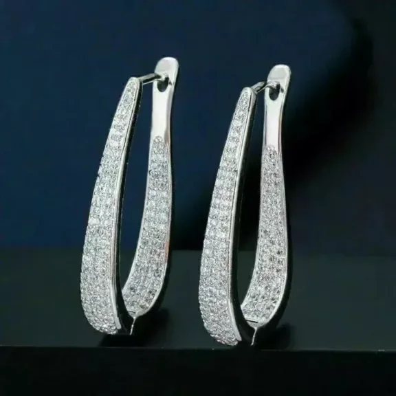 14k White Gold Plated 2.20Ct Round Cut Lab Created Diamond Hoop Earrings