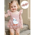 thumbnail image 5 of Suealasg Baby Girl Duck Embroidery Romper Flying Sleeve Tiered Plaid Overalls with Headband, 5 of 9