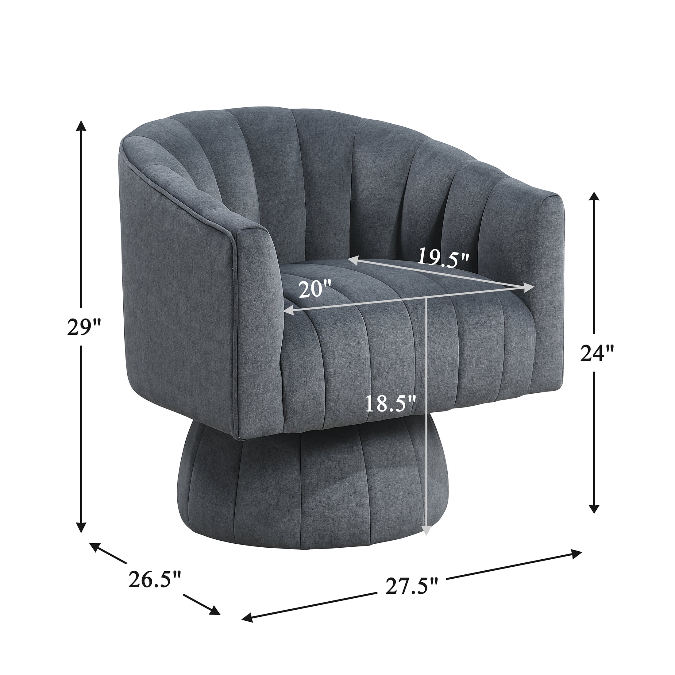 OakvillePark Fenwicke Velvet Swivel Barrel Chair, Dark Gray