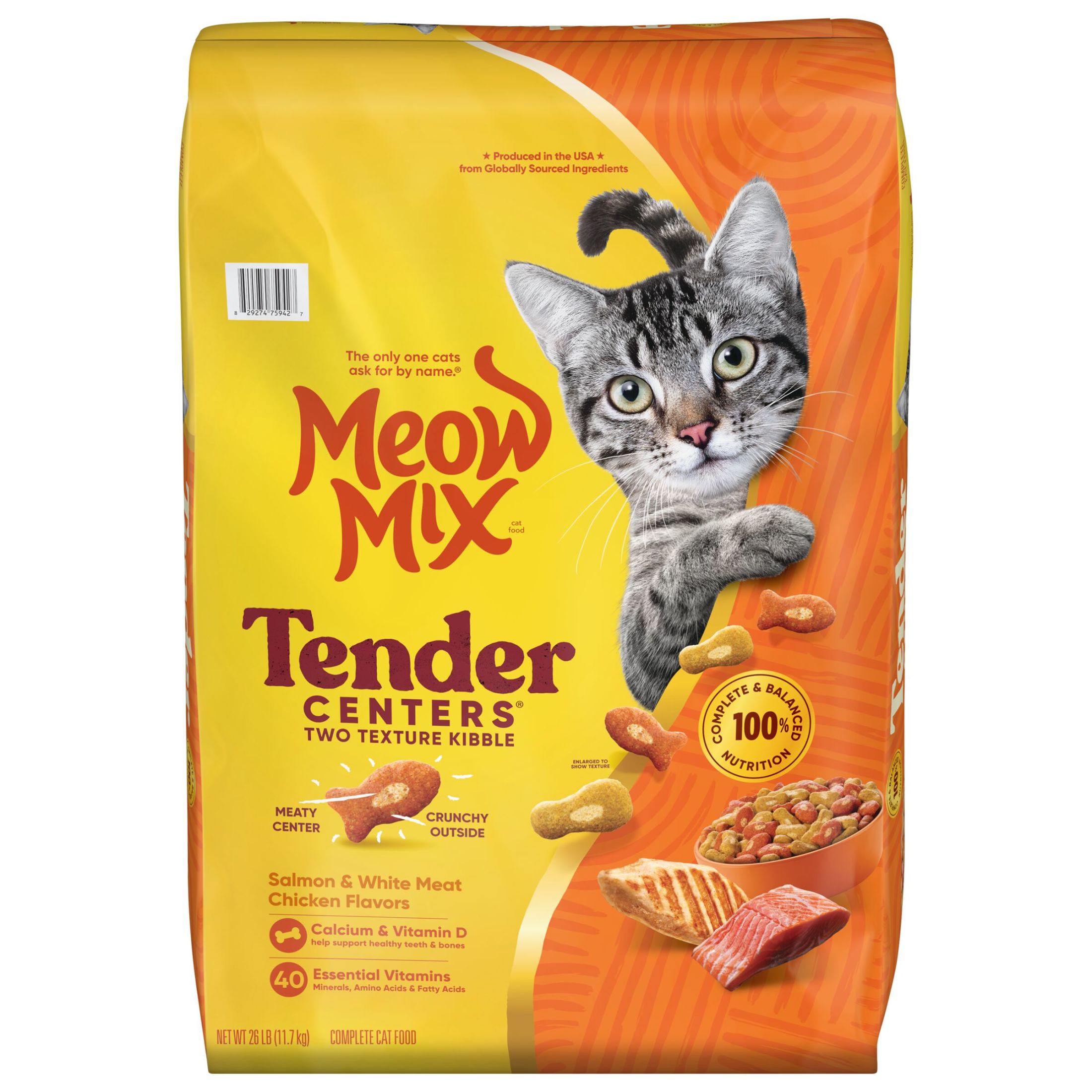 Meow Mix Tender Centers Dry Cat Food, Salmon & White Meat Chicken Flavors, 26 lb Bag