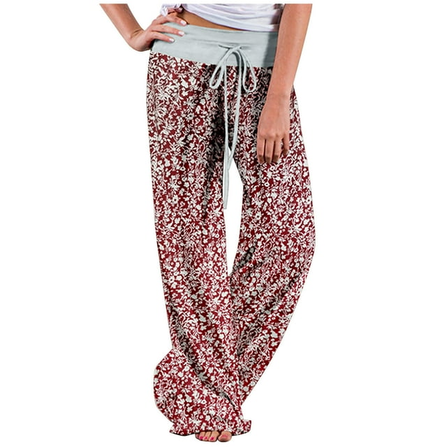 Womens Wide Leg Pants Womens Spring/Summer High Waist Pants Printed Fashion Flower Print Waist Wide Leg Pants High Waist Pants for Women High Waist Pants Women