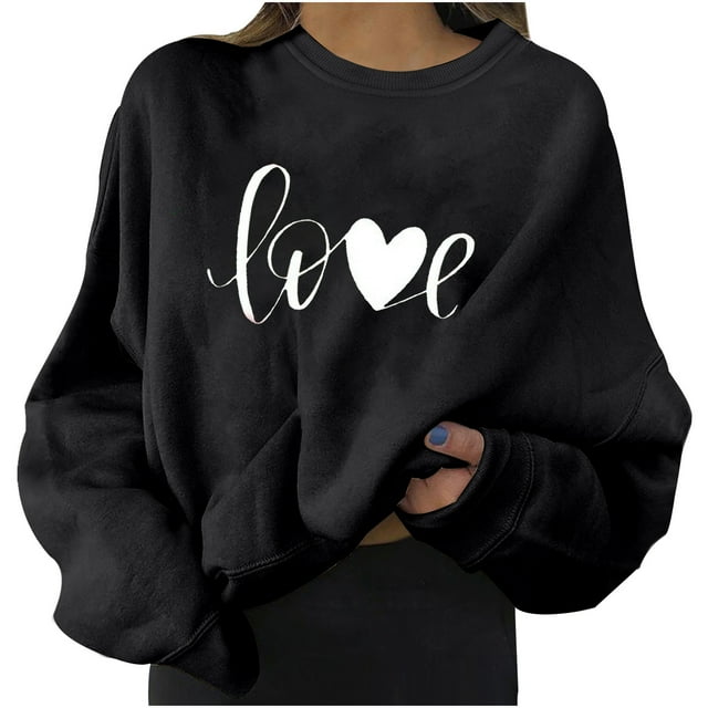 Ketyyh-chn99 Chandail à Col Rond pour Femmes Mode Tendance Ample Mignon T-Shirt à Manches Longues Col Rond pour Femmes Noir,m