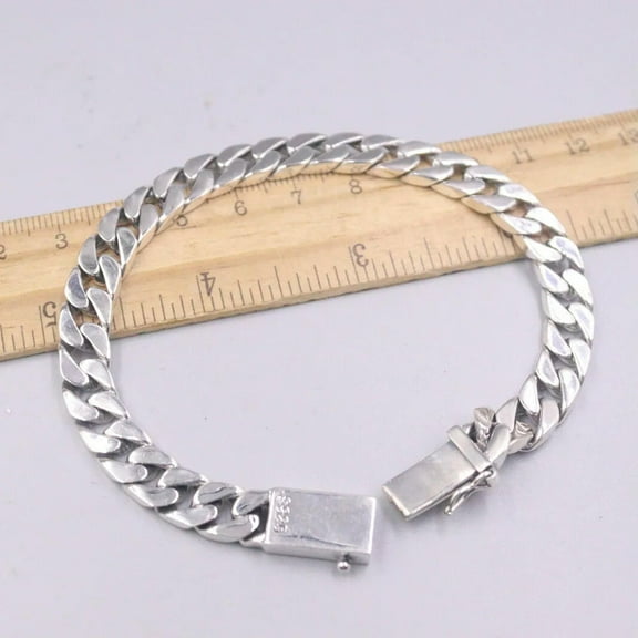 K-KED Vintage Silver Bracelet 925 For Men Women Sterling Silver Cuban Bracelet 7''L