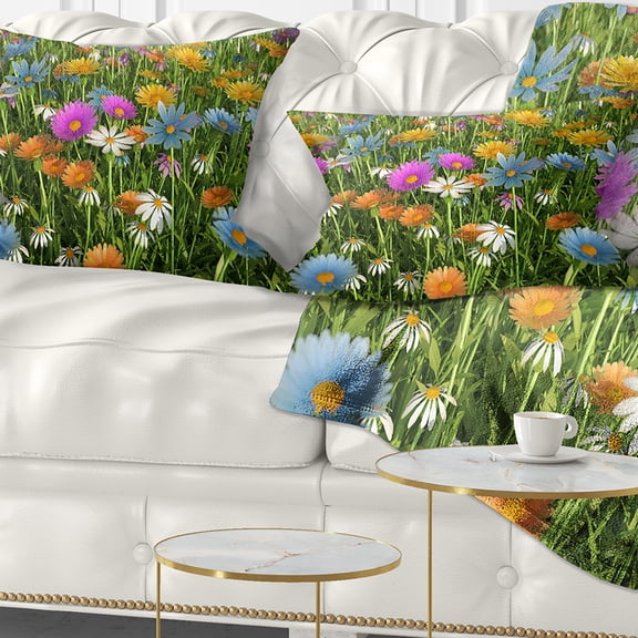 Designart Different Color Flowers in Field - Floral Throw Pillow - 12x20