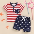 thumbnail image 5 of Douhoow Baby Boys 4th of July Outfit Short Sleeve Striped Tops Elastic Waist Star Print Shorts Toddler Independence Day Outfits, 5 of 9