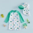 thumbnail image 2 of OSOLU Children Boys Swimsuit Sets Summer Cute Cartoon Print Rash Guard Long Sleeve Zipper Romper Hat Clothes Beach Pool Sporty Training Bathing Suit, 2 of 7