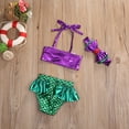 thumbnail image 7 of Qmyliery 3Pcs Girls Mermaid Bikini Set Lace Up 3D Swimsuits Fish Scales Triangle Briefs Bowknot Elastic Headband Summer Beachwear Suit, 7 of 7