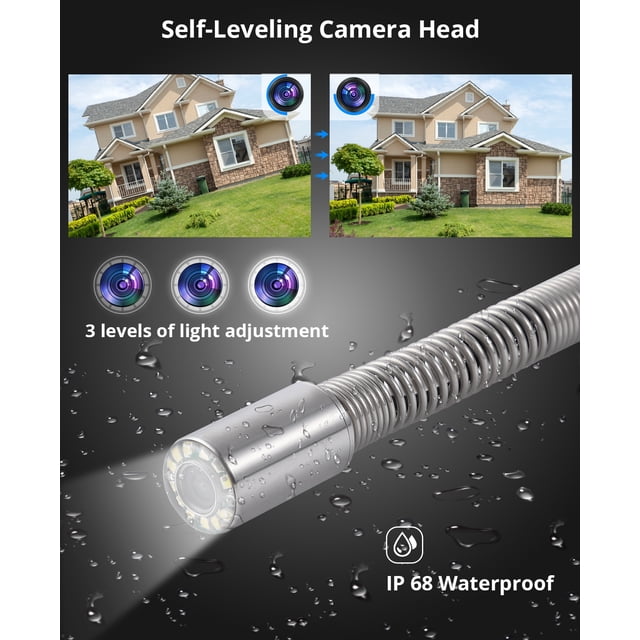 Sewer Inspection Camera with 512Hz Locator – 100ft Self-Leveling Snake Cable – 9" Touch HD Screen – DVR Recording – Adjustable LEDs – IP68 Waterproof – 16GB SD Card – Industrial Pipe