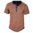 thumbnail image 2 of LYEAA T Shirts for Men Short Sleeve Three Buttons Crew Neck Loose Summer Pullover T-shirts Solid Casual Soft Comfortable Breathable Men's Tops Brown XL, 2 of 5