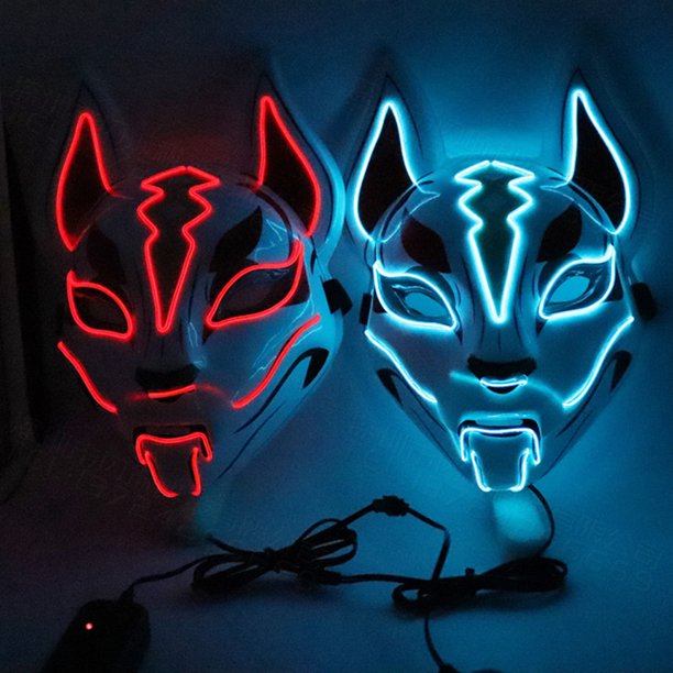 Máscara de cara completa de zorro de 10 colores luces de neón fiesta de Halloween pantalla Led Cosplay oscuro que brilla intensamente