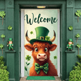 thumbnail image 5 of Green Theme St. Patrick's Day Banner Clover Pattern Festival Display Cow Character Green Bow Tie Clover Backdrop for St. Patrick's Day Party Festival Welcome Event, 5 of 9