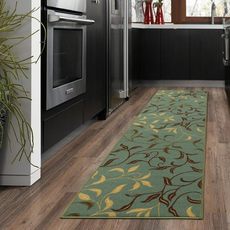 Ottomanson Ottohome Collection Contemporary Leaves Design Non Skid
