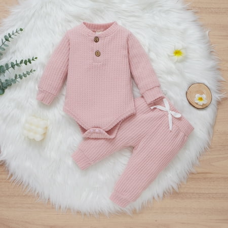 

Newborn Infant Baby Girls Boys Long-sleeved Fleece Romper Tops Pants 2Pcs Loungewear Pajamas Sets
