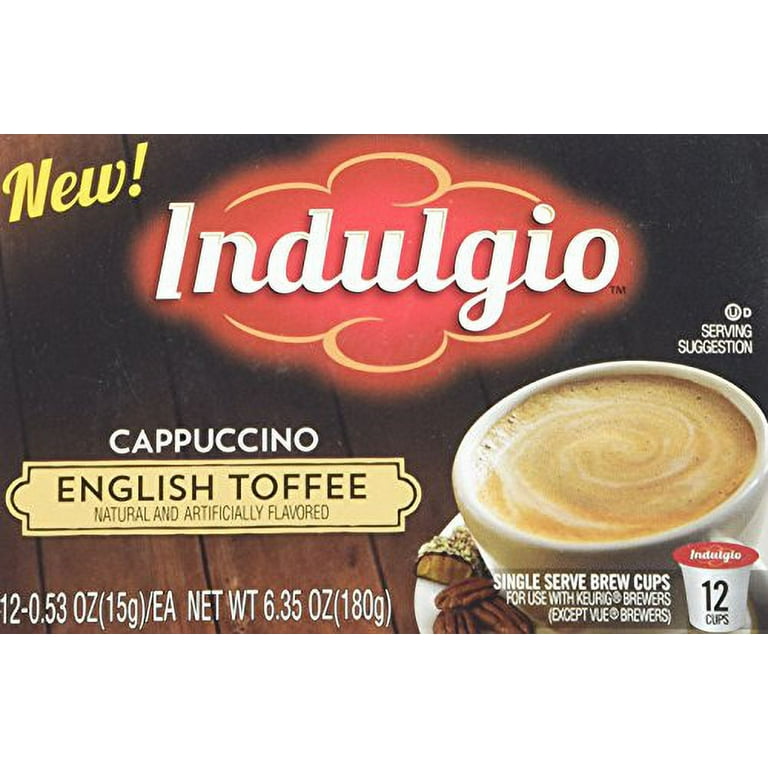 Indulgio English Toffee Cappuccino K-Cups For Keurig - 12 Count (Pack Of 6), Sweet & Creamy Single-Serve Coffee Pods