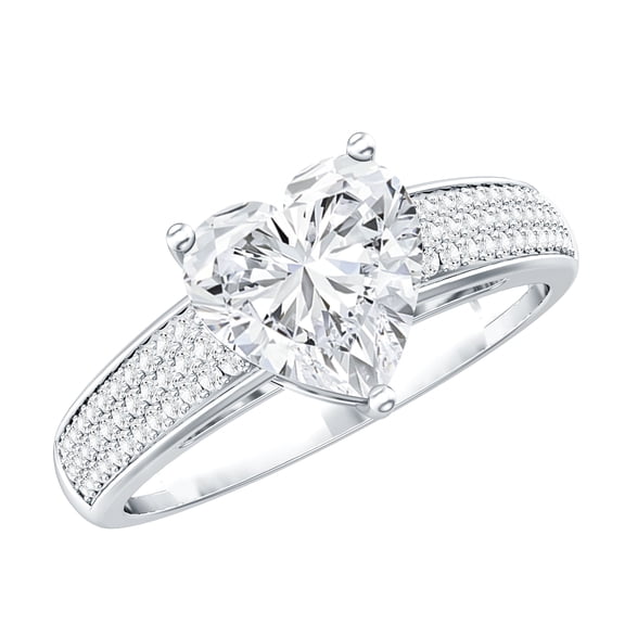 Rosec Jewels Moissanite Heart Shaped Engagement Ring with Side Stones - 2 Carat - 8 mm - D-VS1 Quality Certified, 925 Sterling Silver, US 4.00