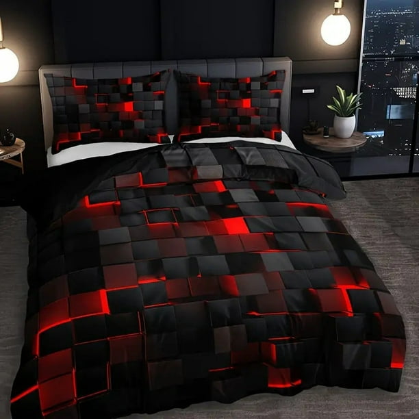 Lujoso juego de funda de edredón con estampado digital geométrico - Ropa de cama vibrante y versátil