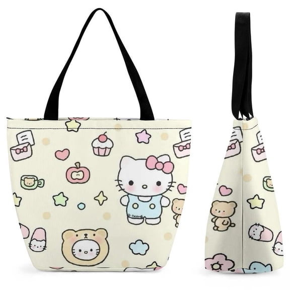 Hello Kitty Pattern Extra Large Shoulder Tote Bag for Beach Travel Weekender Gym Grocery Shopping Bag with Zipper