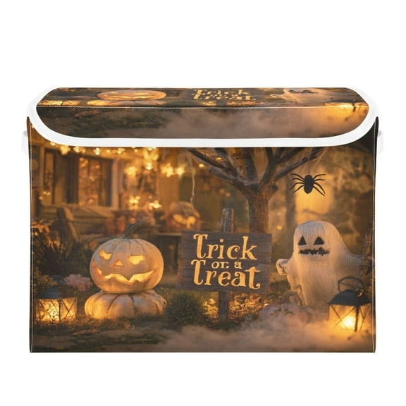 WOBOGO Halloween Yard Large Collapsible Storage Box Flip Lid Fabric Decorative Organizer Container Basket with Handles 16.5×12.6×11.8in