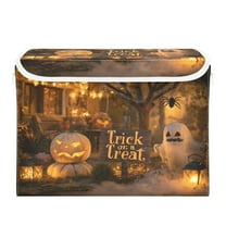 WOBOGO Halloween Yard Large Collapsible Storage Box Flip Lid Fabric Decorative Organizer Container Basket with Handles 16.5×12.6×11.8in