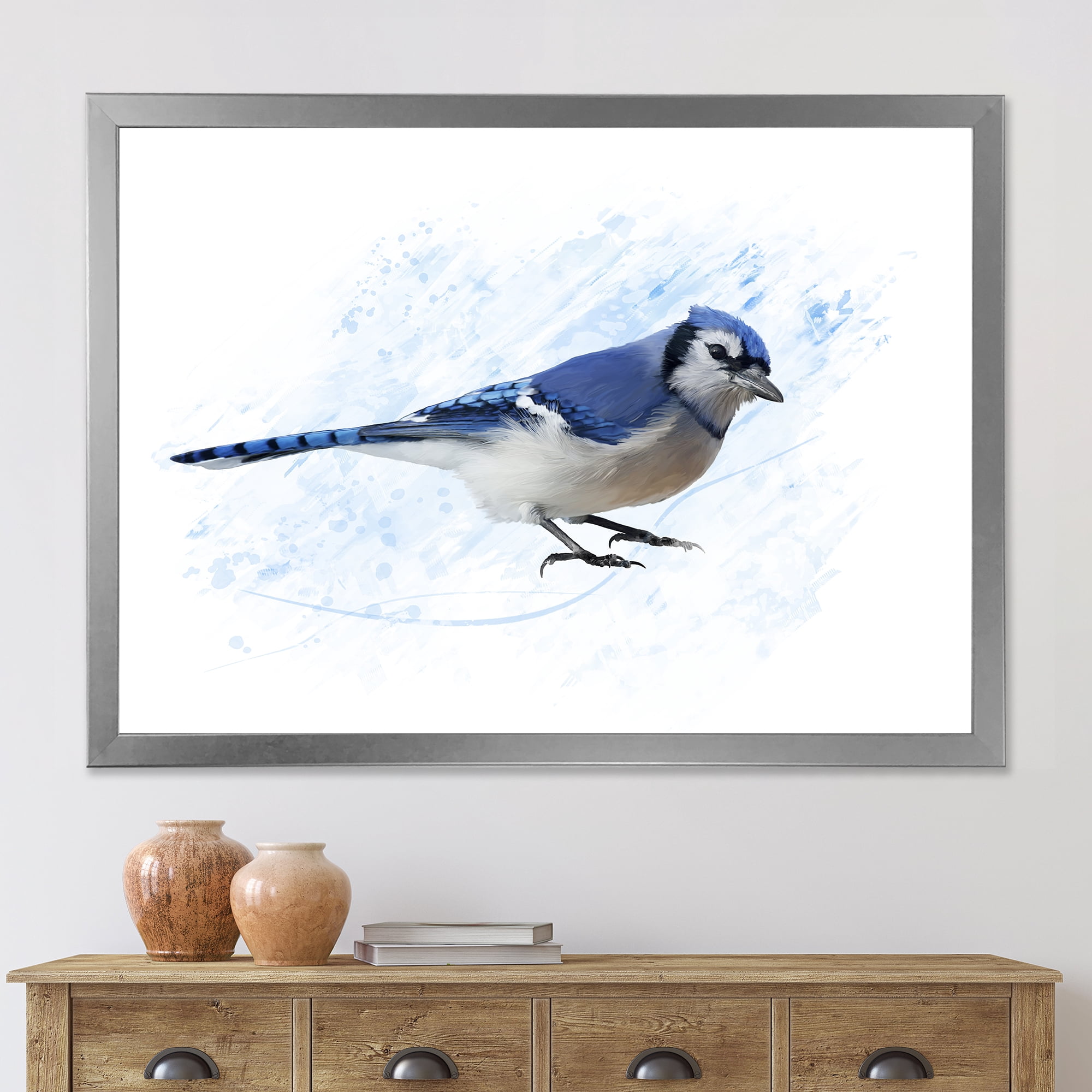 Designart 'Ancient Blue Jay Bird' Traditional Framed Art Print