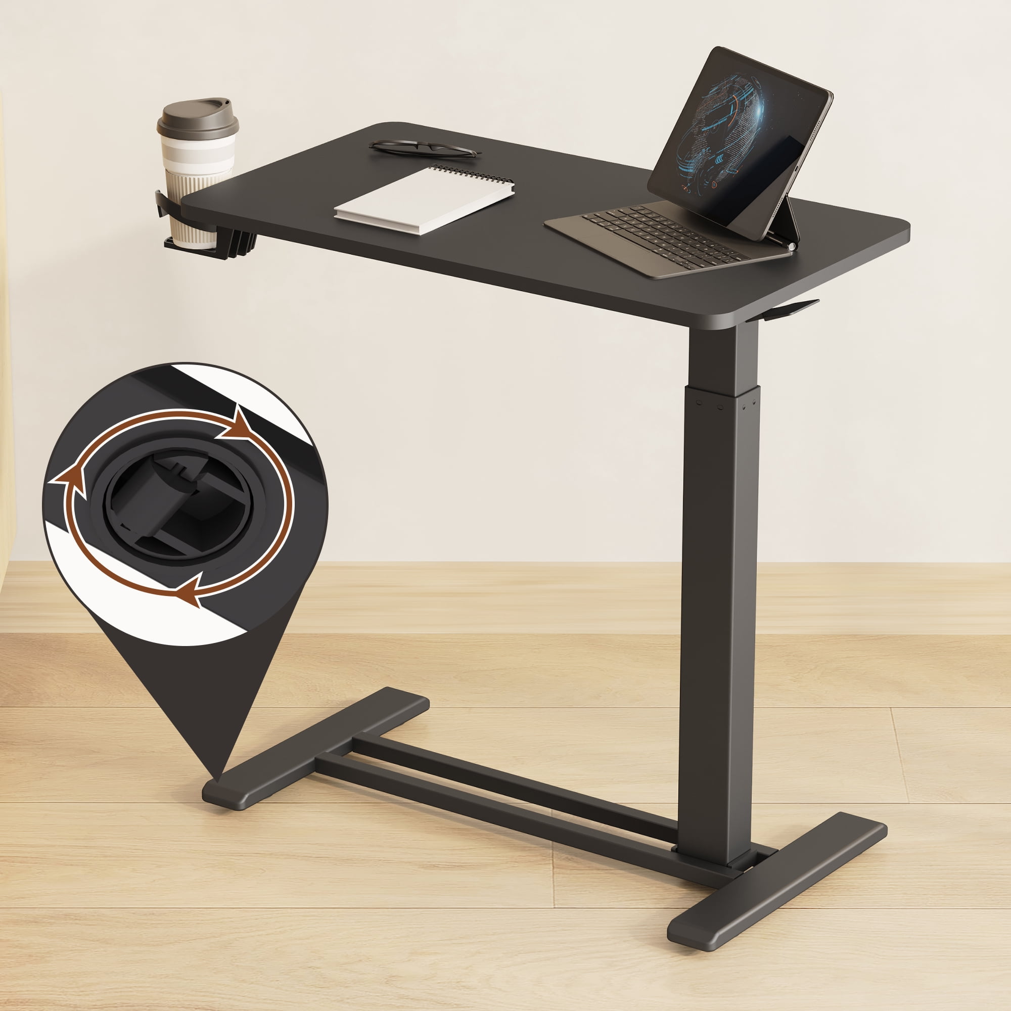 FitStand Mobile Standing Desk with Wheels, Pneumatic Lift, Adjustable Height, Rolling Computer Cart, Compact Sit Stand Workstation for Home Office, Black, 28 x 16 inch