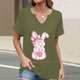 thumbnail image 2 of Corto para las Mujeres Casual Verano 2025 Pascua Impresión V-Cuello Camiseta, Ligero 95% Poliéster 5% Spandex Top para Toda la Temporada Hogar Y Diario, 2 of 7