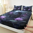 thumbnail image 3 of Castle Fairy Black Purple Dragon 4 Pieces Queen Sheet Sets for Kids Children Teens,Chic Floral Lotus Ultra Soft Flat Sheet,Abstract Flower Animal Queen Fitted Sheet,Luxury Bedroom Decor, 3 of 7