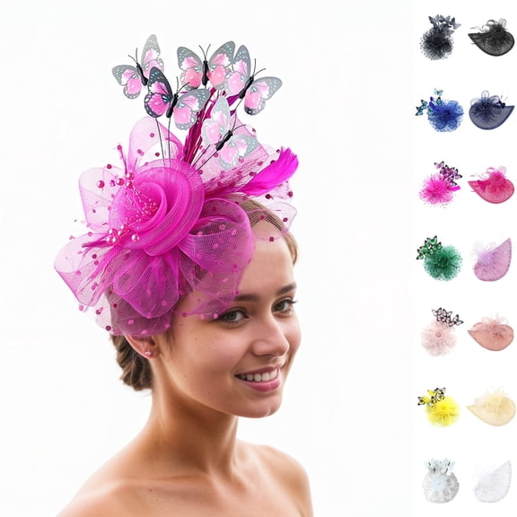 Bmisegm Hair Accessories for Women Polka Dot Floral Mesh Fascinator Hat for Party Headpiece Fascinators Hats for Women Tea Party One Size