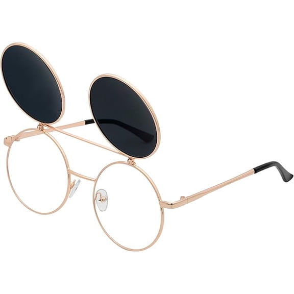 Retro Flip-Up Round Goggles Steampunk Sunglasses