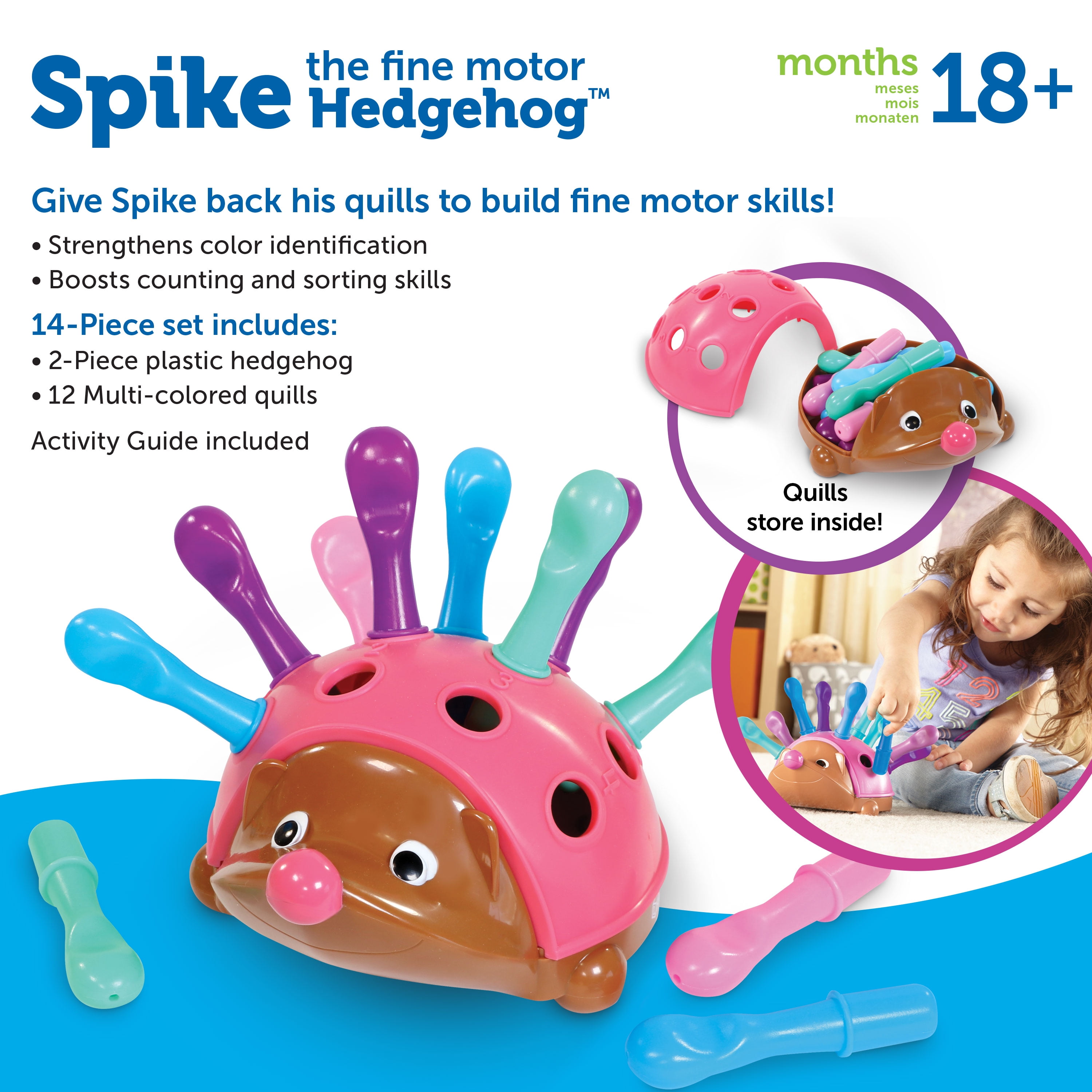 Learning Resources Spike The Fine Motor Hedgehog Pink - 14 Pieces