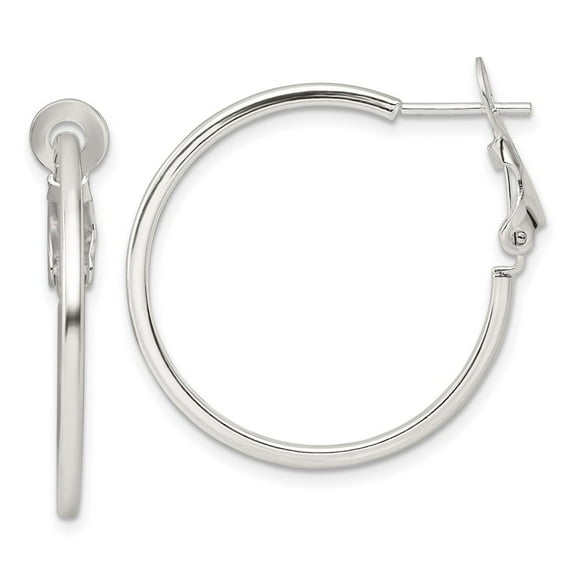 Sterling Silver Polished 1.75mm Omega Back Round Hoop Earrings